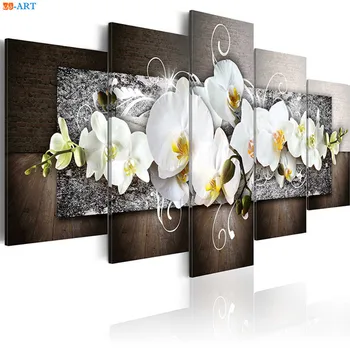 Orchidėjos Gėlių Namo Sienos Meno Plakatas 5 Plokštes, Drobė, Tapyba Spausdinti Violetinė Floros Dekoracija Kambarį Nuotrauką Modernus Dekoro