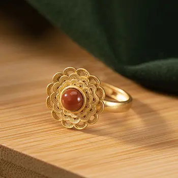 Originalaus dizaino pietų raudona emalį porceliano geometrinis modelis atidaryti žiedas Kinijos retro teismas stiliaus žavesio moterų sidabro papuošalai