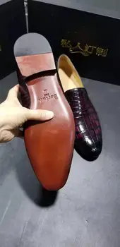 Originali nekilnojamojo krokodilo odos raudona spalva vyrų batų patvarus kietas 2 maišyti spalvas shinny krokodilo odos vyrai suknelė verslo batų