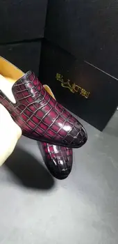 Originali nekilnojamojo krokodilo odos raudona spalva vyrų batų patvarus kietas 2 maišyti spalvas shinny krokodilo odos vyrai suknelė verslo batų