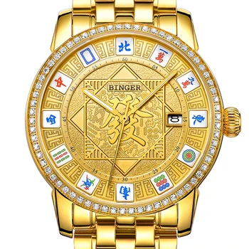 Originali vyriški Žiūrėti BINGER5055 Kinijos Mahjong Mechaninė Aukso laikrodis Vyrams Sapphire Kristalas Prabanga Naujas Stilius 2020 m.