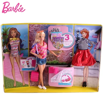 Originalus Prekių Barbie Kelionės Giftset Lėlė Mergaitė Apsimesti, Lėlės Mergina Žaislas Kalėdas Dovanų Boneca Foys Vaikams