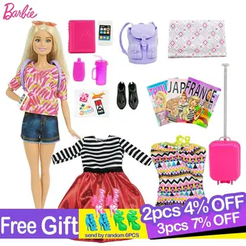 Originalus Prekių Barbie Kelionės Giftset Lėlė Mergaitė Apsimesti, Lėlės Mergina Žaislas Kalėdas Dovanų Boneca Foys Vaikams