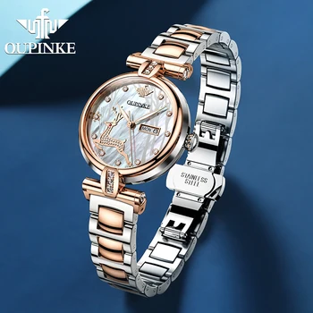 OUPINKE Automatinis laikrodžiai Moterims, Klasikinis 3D elnias prabanga Mechaninė Sapphire Crystal Rose Gold ponios žiūrėti Montre femme 3180