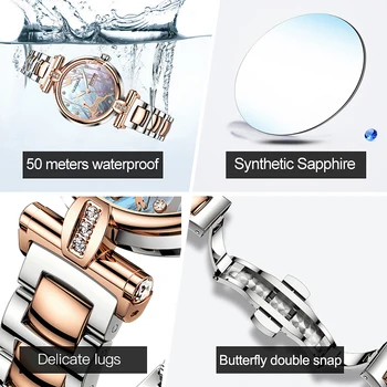 OUPINKE Automatinis laikrodžiai Moterims, Klasikinis 3D elnias prabanga Mechaninė Sapphire Crystal Rose Gold ponios žiūrėti Montre femme 3180