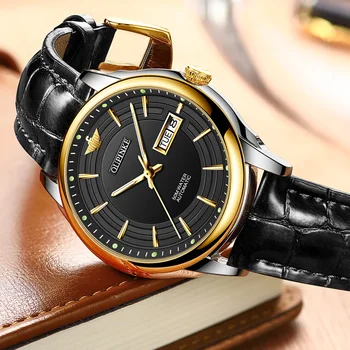 OUPINKE Prabangių Vyrų Automatinis laikrodis Juodas Klasikinis Mechaninis Laikrodis Odinis Dirželis Verslo Vandeniui Vyrai Laikrodžiai Vyrų Laikrodis