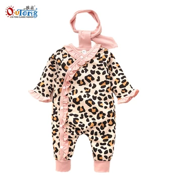 Outong Baby Girl Drabužiai Naujagimiams 2vnt Nustatyti Medvilnės Leopardas Spausdinti Kūdikių Jumpsuit ir Lankelis bamblys mergina patenka drabužius 2020 m.