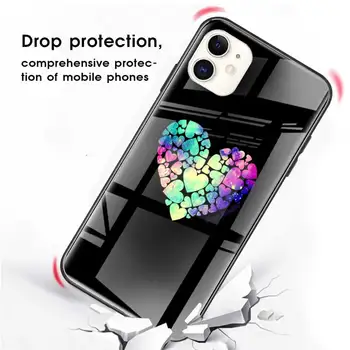 Ove Širdies Grūdintas Stiklas Telefono dėklas skirtas iPhone 11 12 Pro Max 12Mini 6 6S 7 + 8 + X XR XS SE 2020 Galinį Dangtelį Coque Shell Krepšys