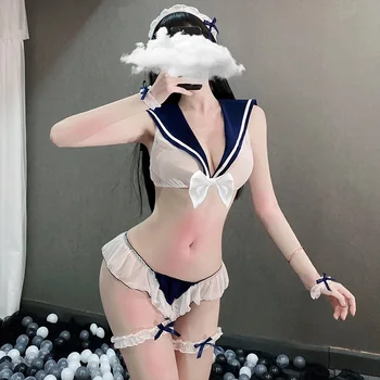 Pagunda Erotika Studentų JK Kostiumas Sailor Apkarpyti Viršūnes Seksualus apatinis Trikotažas Nustatyti Cosplay Kostiumas Moterims Japonijos Seksualus vidurinės Mokyklos Uniformos.