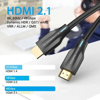 Paj HDMI Kabelis HDMI 2.1 Kabelis 8K@60Hz 4K@120Hz 48Gbps už PS4 Mi TV Box Skaitmeninis Kabelis HDR HDMI Splitter 8K HDMI 2.1