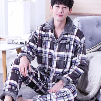 Pajama Komplektai Vyrų Žiemos Storesnis Patogiai, Plius Dydis Pižama Mens Flanelė Korėjos Stiliaus Naujas Vyrų Mados Namų Drabužių Atsitiktinis