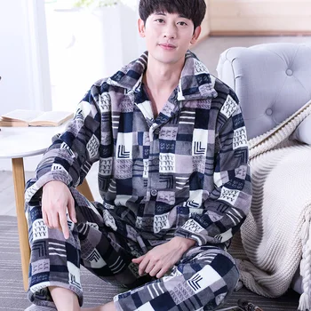 Pajama Komplektai Vyrų Žiemos Storesnis Patogiai, Plius Dydis Pižama Mens Flanelė Korėjos Stiliaus Naujas Vyrų Mados Namų Drabužių Atsitiktinis