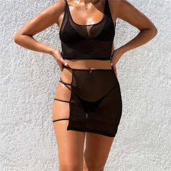 Para Praia 2021 Keturis gabalus Bikini Komplektas Thong maudymosi kostiumėlis Moterims maudymosi Kostiumėliai su Sijonu Tuščiaviduriai Iš Brazilijos Bikini Maudymosi Kostiumas