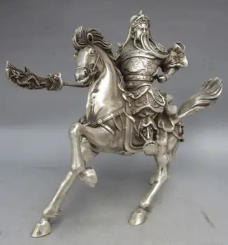 Parengti Kinijos Kolekcionavimas Tibeto Sidabro Karys, Dievas Guan Yu joja ant Arklio Statula