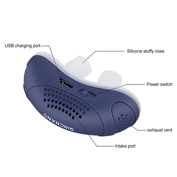 Patogus Elektros Anti-Knarkimas Įtaisas Kvėpavimo Naktį Nosies 3 Spalvų USB Įkrovimo Silikagelio Automatinis Miego Nosies Užgulimas,