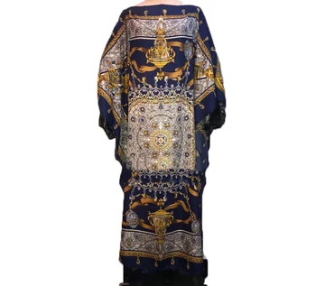 Patogus kokybės Dashiki Afrikos spausdinti vasaros Šilko Kaftan Ilga suknelė Nemokamai dydžio elegantiškas kuveitas Bohemain Moterų kaftan suknelė