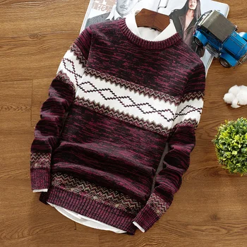 Pavasarį ir rudenį vyrų apvalios kaklo megztinis šiltas atsitiktinis megzti dugno marškinėliai, tendencija asmenybės plonas dryžuotas jaunimo laukinių megztinis