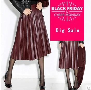 Pavasarį, rudenį, naują atvykimo mados aukštos kokybės PU plisuotas sijonas, ilgas, maxi odinis sijonas moterų vintage juodas sijonas a1700