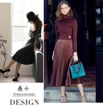 Pavasarį, rudenį, naują atvykimo mados aukštos kokybės PU plisuotas sijonas, ilgas, maxi odinis sijonas moterų vintage juodas sijonas a1700