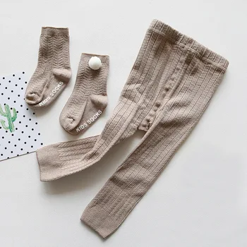 Pavasarį, Rudenį šukuotos medvilnės megzti kūdikių mergaitės, antblauzdžiai + kojinės drabužių rinkiniai vaikams visas rungtynes, atsitiktinis Pėdkelnės kostiumas 0-4Y