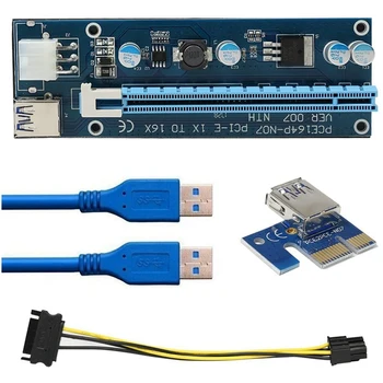 PCIE Riser 1X iki 16X Varomas Stovo Adapteris Kortelės ,60cm USB 3.0 prailginimo Laido, 6 Pin SATA Maitinimo Kabelis - 6 Pack