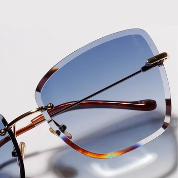 Peekaboo gradientas aikštėje taškus akiniai nuo saulės moterims, skaidraus stiklo 2019 retro frameless saulės akiniai moterims, rudos, mėlynos uv400