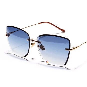 Peekaboo gradientas aikštėje taškus akiniai nuo saulės moterims, skaidraus stiklo 2019 retro frameless saulės akiniai moterims, rudos, mėlynos uv400