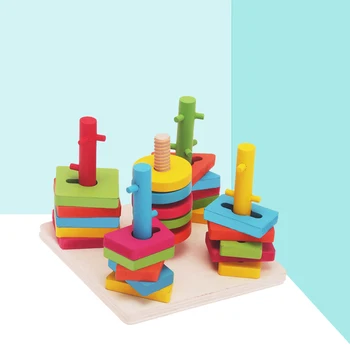 Penkių Skilčių Nustatyti, Statyba Blokai Aukštos Kokybės Medienos Geometrijos Porą Medinių žaislų Švietimo Žaislas Spalvinga Blokai Kalėdų Dovana