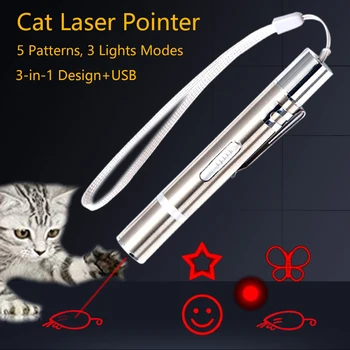 Pet Žaislas USB Įkrovimo 3 In 1 Funny Cat Chaser Stick Mini Žibintuvėlis LED lemputė Lazerinė Rodyklė Funny Cat Pen Naminių Reikmenys