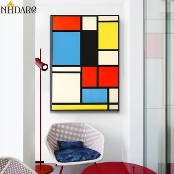 Piet Cornelies Mondrian Klasikinį Meną Geometrijos Linija Raudona Mėlyna Geltona Sudėtis: Drobė Spausdinti Tapyba, Plakatas Sienų Dekoras Namų Dekoro