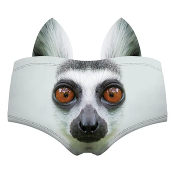Pilka Lemur 3D Mielas Spausdinti Ausis Moterų Apatinius, Įdomių Kelnaitės Lady Karšto Seksualus Moterų apatinis Trikotažas Dirželius Trumpikės