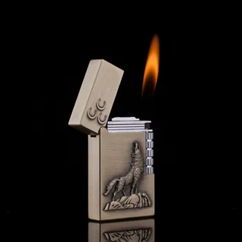 Ping Garso Metalinis Žiebtuvėlis Vilko Totemas Cigarečių Žiebtuvėliai Kūrybos Šlifavimo Rato Dujų Pripučiami Butano Liepsna Lengvesni Geriausia Dovana Vyrams