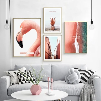 Pink Flamingo ananasų Sienos Meno Tapybos Drobės Citatos Šiaurės Plakatai ir Spausdina Dekoratyvinis Nuotraukas Kambarį Sienų Dekoras