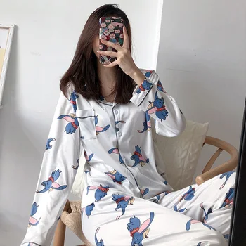 Pižama Moterų Rudenį Sleepwear Dirbtiniais Šilko Satino Pijama Namų Paslauga Kostiumas ilgomis Rankovėmis Megztinis naktiniai drabužiai