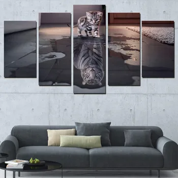 Plakatai ir Spausdina Katė, Tigras Įkvėpimo 5 Gabalas Tapybos Sienos Meno Tapybos Drobės Nuotraukų Kambarį Namo Apdaila