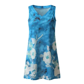 Plius Dydis Paplūdimio Suknelė Moterų Mados Prarasti Laisvalaikio V-Kaklo, Rankovių Gėlių Spausdinti Bohemijos Vasaros Cisternų Suknelės Vestidos#p3