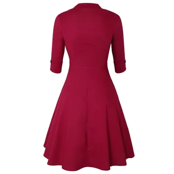 Plus Size 5XL Hepburn 50s Vintage Suknelė V Kaklo, 3/4 Ilgio Rankovės Swing Party Dress-Line Raudona Moterų Gotikos Suknelės Vestidos