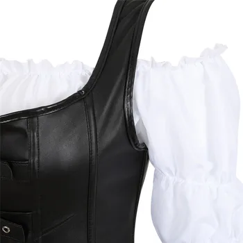 Plus Size 6XL Steampunk Korsetas Suknelė Moterims Trijų dalių Odos Korsetas su Sijonu ir Renesanso Marškinėliai Gotikos Piratų Kostiumų