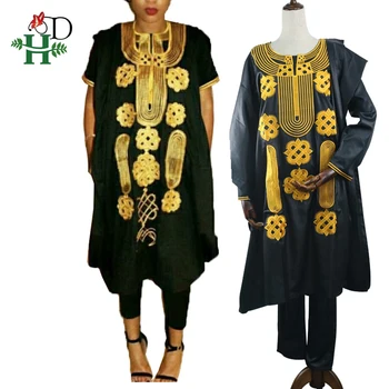 Plus size pavasario moters kostiumas juodojo aukso Afrikos lady drabužių riche heidi bazin Moterų Dashiki kostiumai viršūnes ziajać siuvinėjimo apranga rinkinys