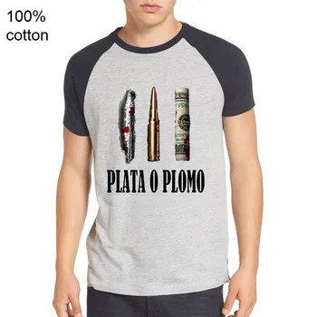 Populiarus klasikinis TV Šou Druger Plata O Plomo stiliaus T marškinėliai Vyrams Pablo Escobar marškinėlius Sidabro ar Švinas, T-marškinėliai EL Patron Viršūnes&Tees