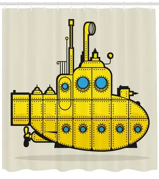 Povandeninis laivas Dušo Užuolaidos Retro Grunge Jūrų Laivų Pramonės Jūrmylių Vandenyno Tema Audiniu Vonios kambarys Dekoro Rinkinys su Kabliukais