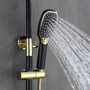 Prabanga kritulių juodojo aukso dušas, klasikinio stiliaus vonios kambario aukso dušo maišytuvas nustatyti juodas sieninis dušo maišytuvas vonios kambarys, vonioje dušo kabina