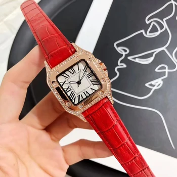 Prabangių Laikrodžių Ponios Viršų Markės Mados Kvarciniai Laikrodžiai Classic Ultra-plonas Laikrodžiai Aikštėje Laikrodis Odinis dirželis Montre femme