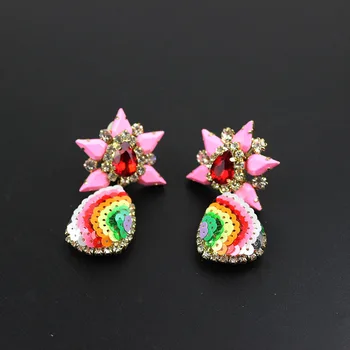 Prabangus rankų darbo shouroukstatement perlas spalvinga moterims gėlių auskarai dovanos 660