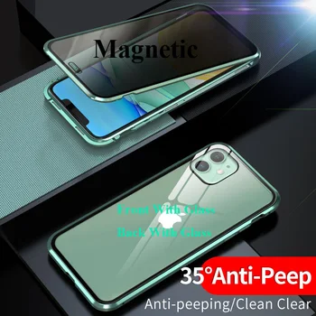 Privatumo Grūdinto Stiklo Magnetinės Atveju iPhone, 11 2019 Anti-peeping iphone11 Magnetas Metalo Bamperis viso Kūno Apsaugos Dangtelis