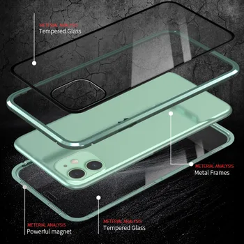 Privatumo Grūdinto Stiklo Magnetinės Atveju iPhone, 11 2019 Anti-peeping iphone11 Magnetas Metalo Bamperis viso Kūno Apsaugos Dangtelis