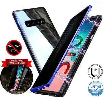 Privatumo Metalo Magnetinių Grūdintas Stiklas Telefono dėklas Samsung Galaxy S8 S9 S10 Plus Pastaba 8 9 Magnetas Anti-peržiūrėti 360Protective Dangtis