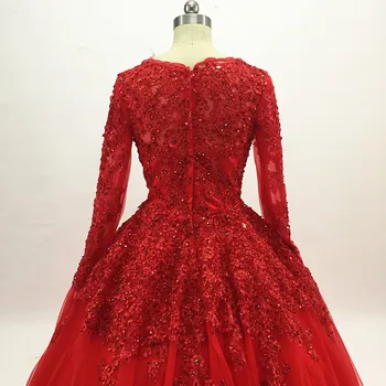 Puošnios Appliques Prom Dresses Kamuolys Suknelė 2020 Raudona Ilgomis Rankovėmis Dubajus Arabų China Oficialią Vakaro Šalis Suknelė Vestido De-15 Metų