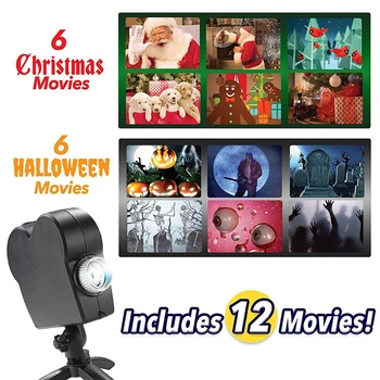 Putdoor Kalėdų Helovinas Langą Projektorius žibintai 12 Filmai Halloween Party Kalėdų Senelio Projekcija šviesos Lange Filmą