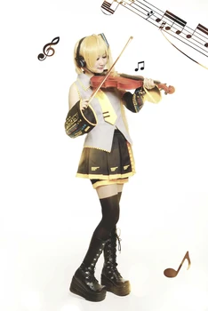 (QYY-073) Vocaloid 2 Akita Neru Geltona Cosplay Kostiumai